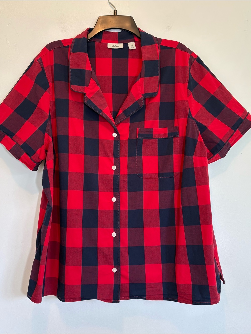 LL Bean Buffalo Plaid Cotton Button Up Shirt 2X Short Sleeve